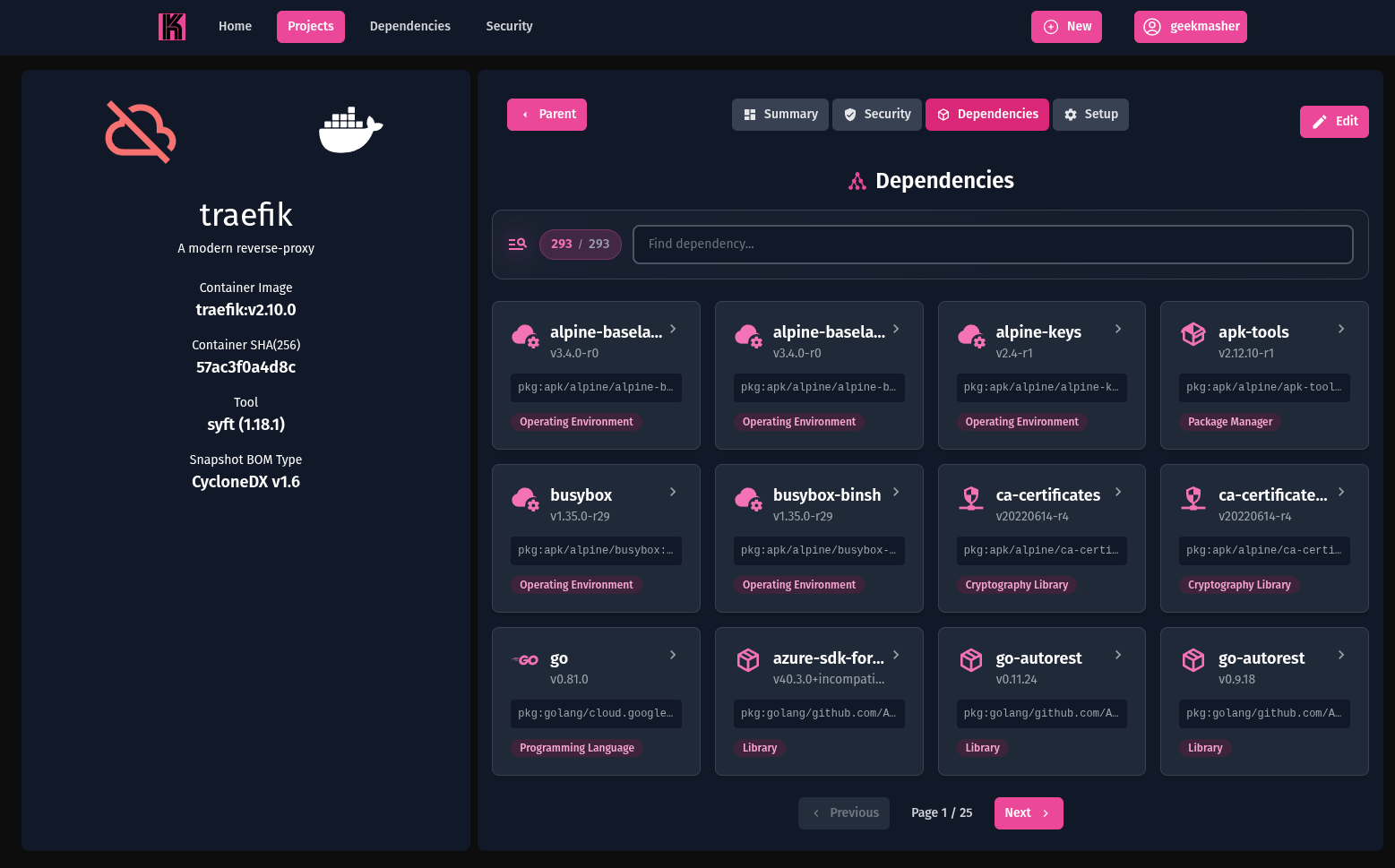 Konarr Project Dependencies Page