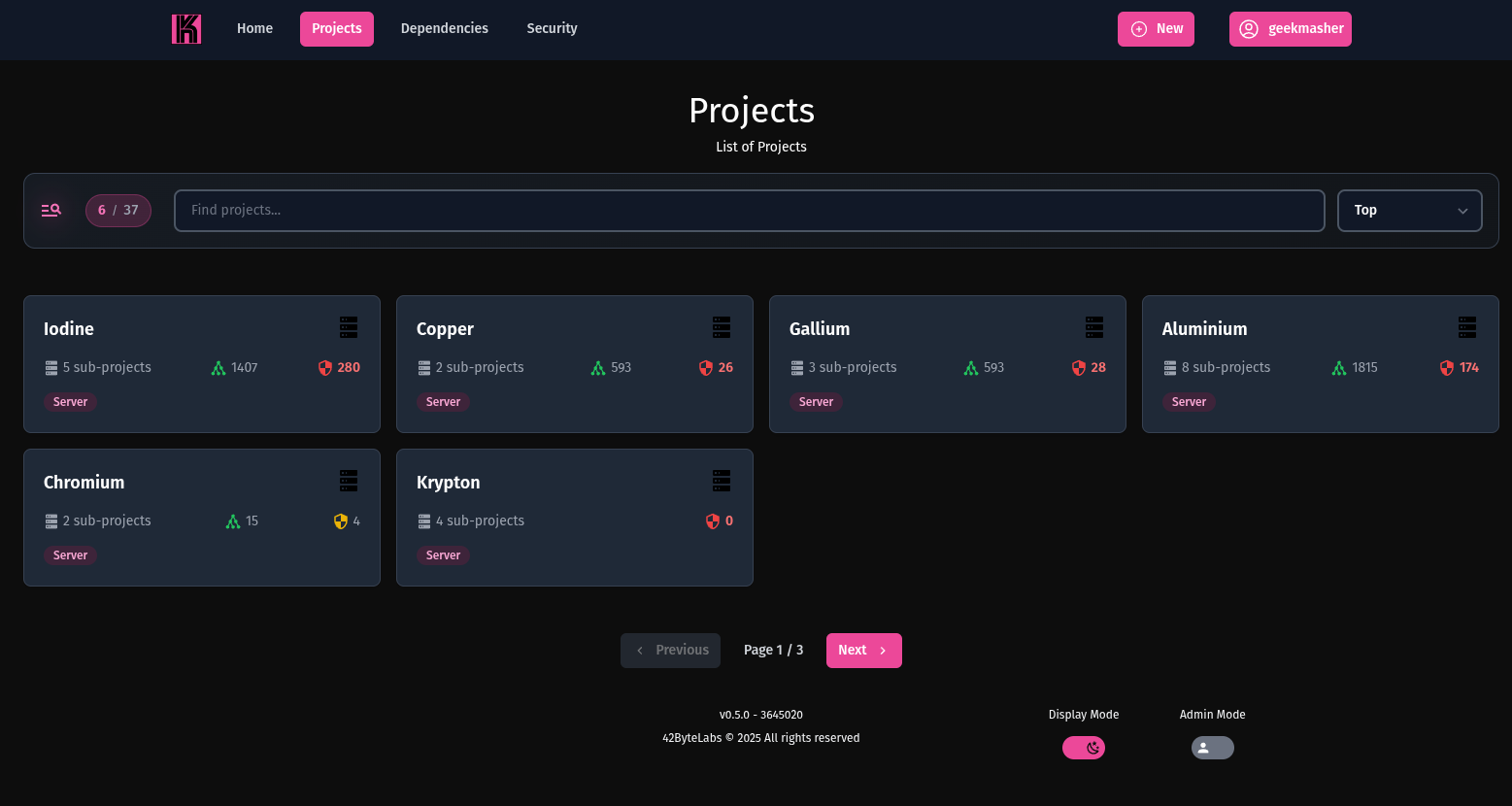 New Konarr Projects view
