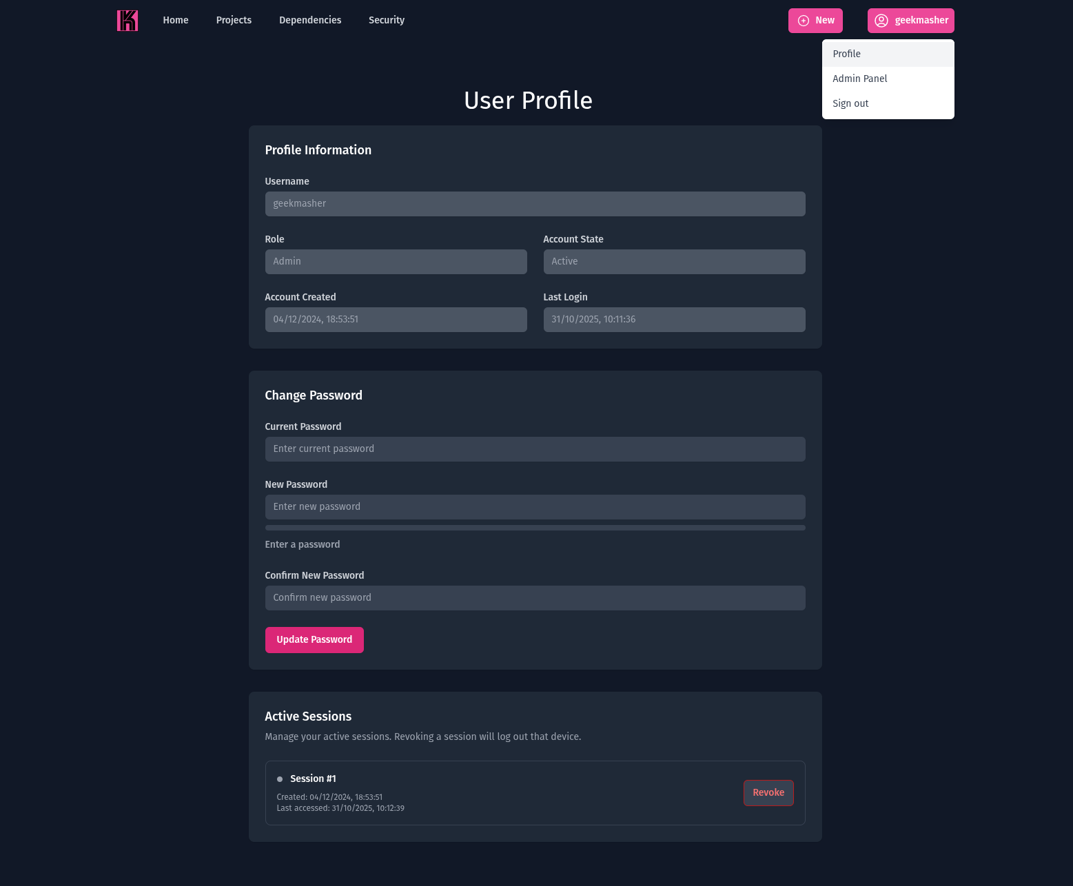 Konarr User Profile Page